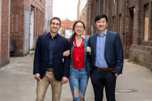 Three of our co-founders together, on the left Alireza Moeini, CTO; in the middel Sherry Fei Ju, COO; on the right Lining Wang,CEO. Industrial background.
